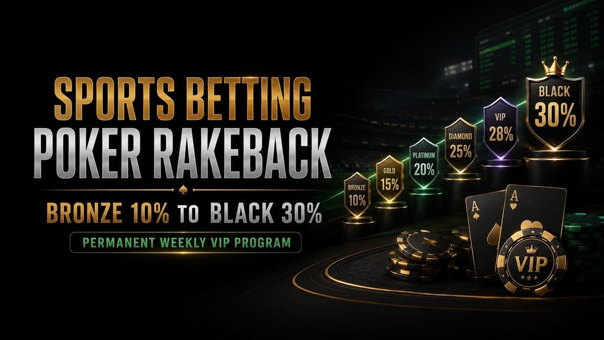 Sports Betting Poker Rakeback: Bronze 10% to Black 30% Tiers
